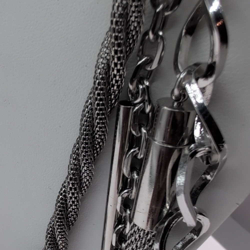 Chico's Multi-Chain Layered Statement Necklace | Silver Tone Mixed Textures - Picture 4 of 8